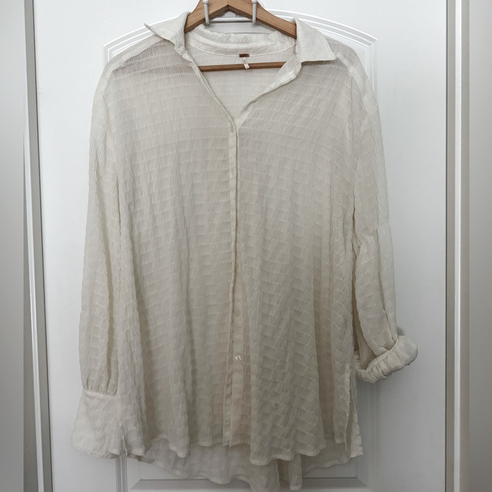 Free People Long Sleeve Flowy Buttondown Shirt Size Small Ivory